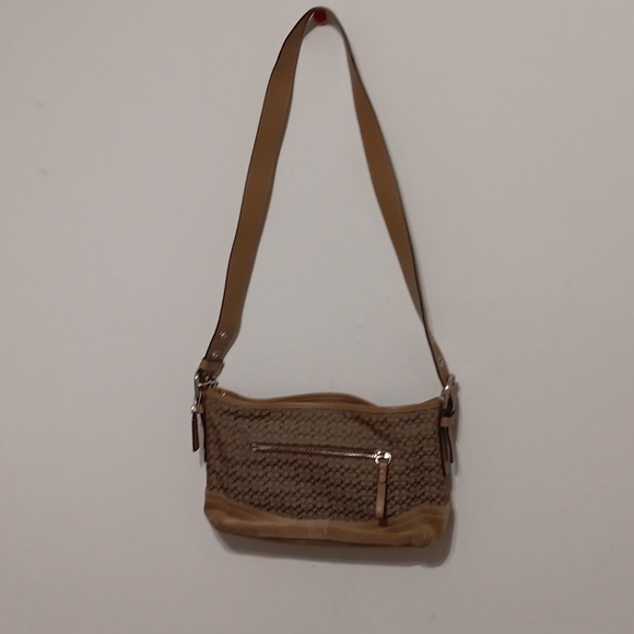Vtg COACH signature canvas/suede tan fabric convertible shoulder bag F10945 - Picture 1 of 4